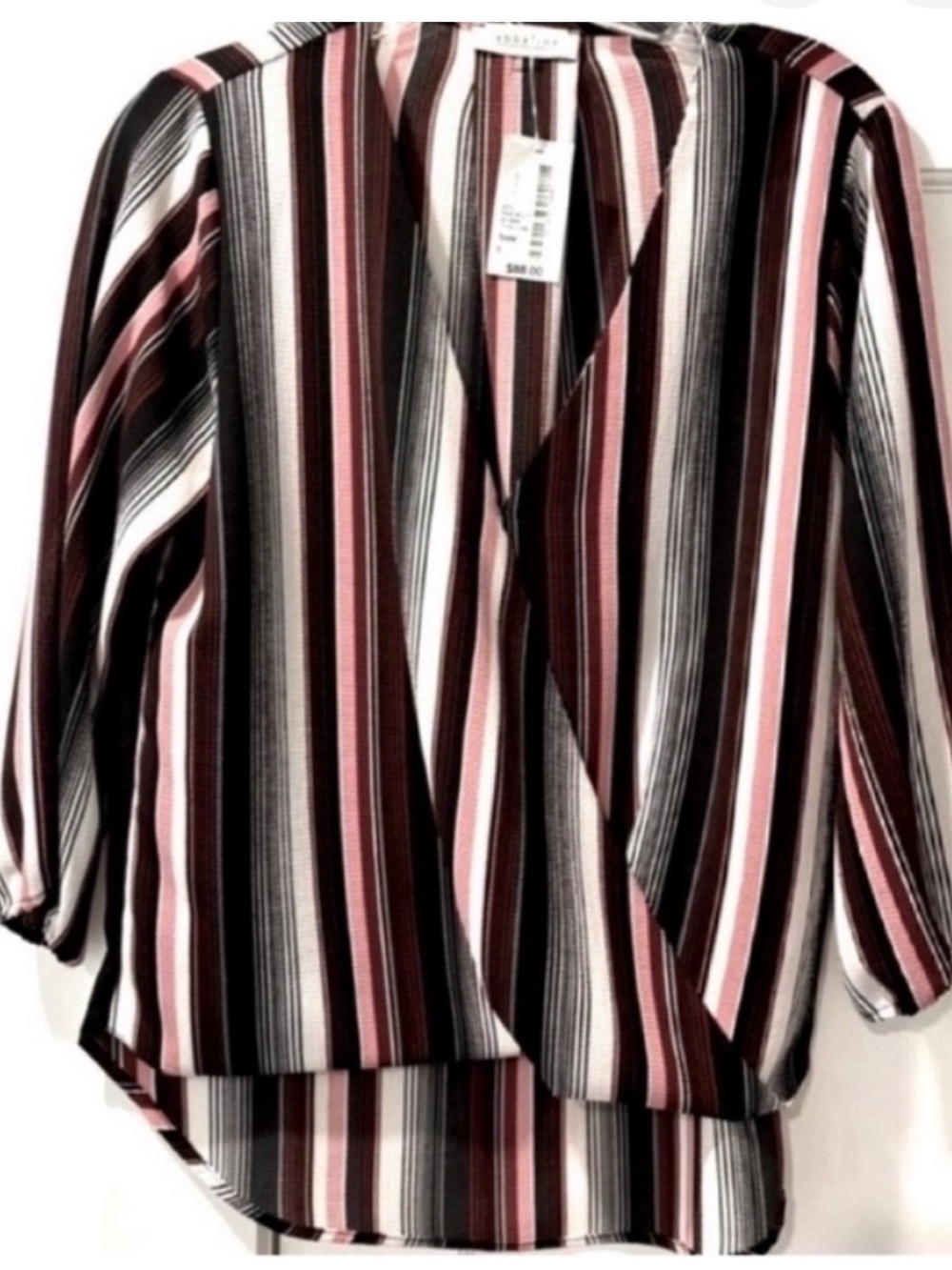 Anthropologie Abbeline NEW Crossover Front Striped Top Black Pink White Womens S
